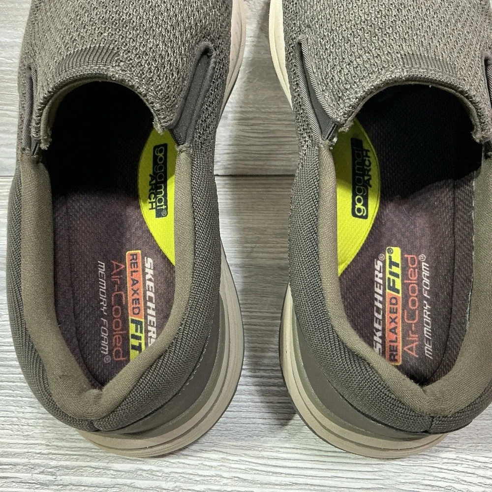 Skechers Relaxed Fit Memory Foam Shoes Mens 12 Olive Brown Slip On 204000 OLBR